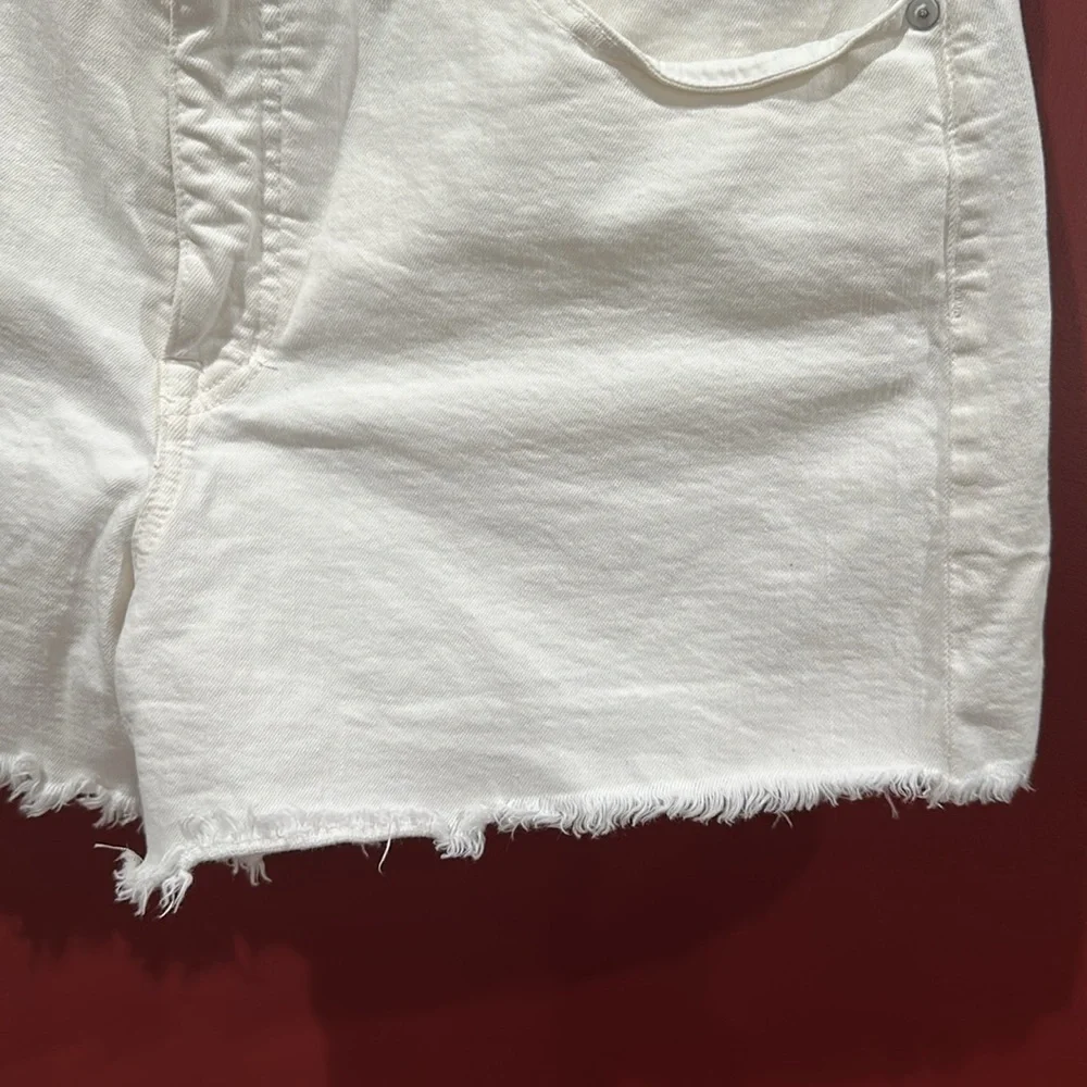 Madewell High-Rise Raw Hem Tile White Denim Shorts Size 32